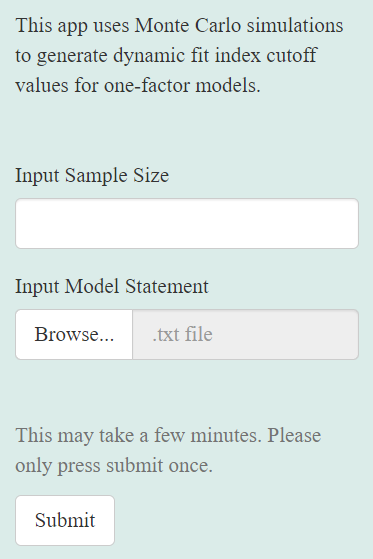 The required inputs for the one-factor CFA app.